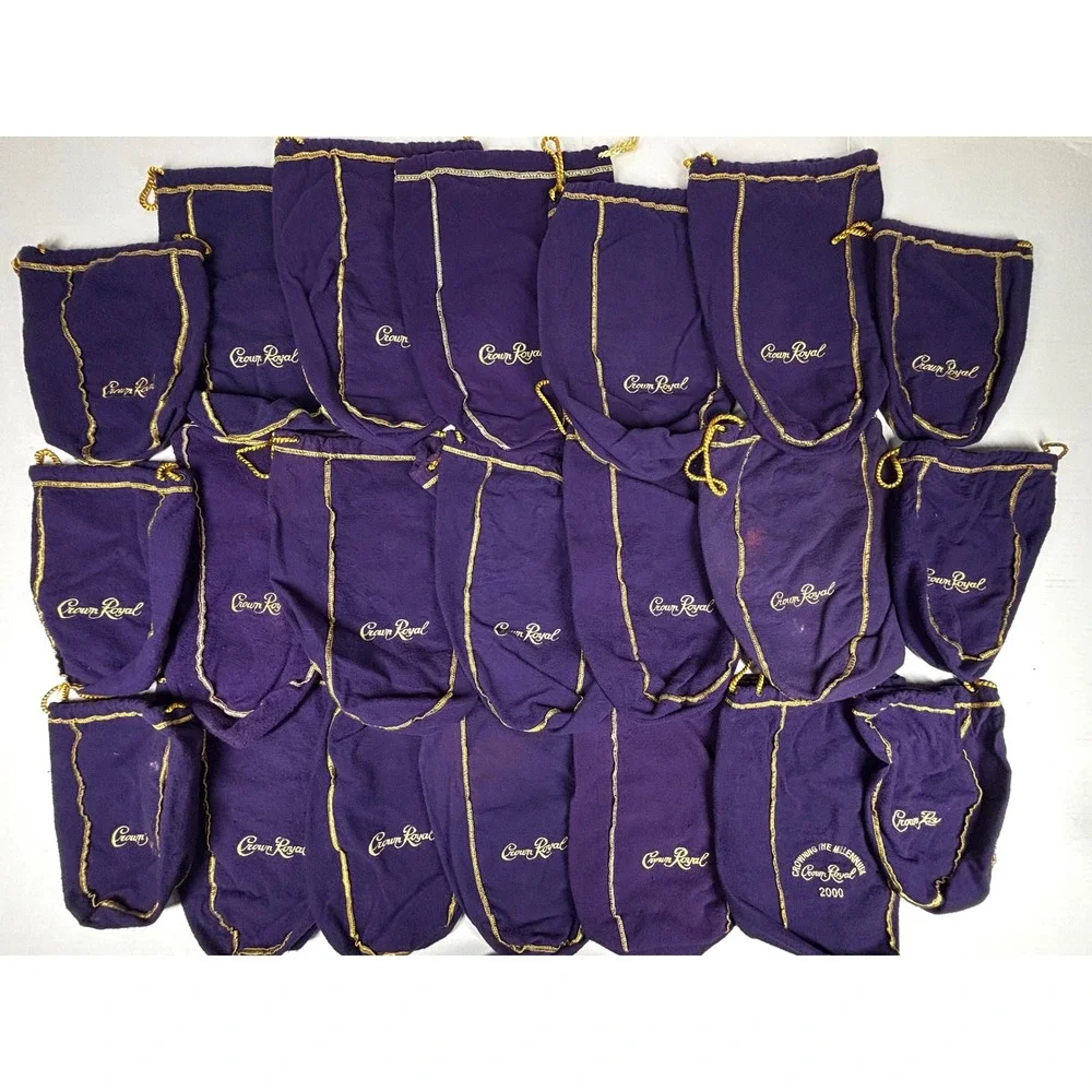 Crown Royal Purple Velvet Bags Lot 20+ Drawstring Pouches Collectible Party Gift